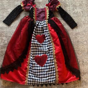 Girls Red and Black Queen of Hearts Costume Dress with Harlequin Panel